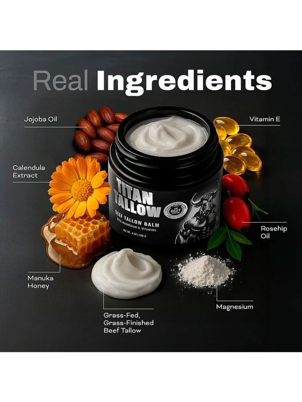 TITAN TALLOW Unscented Beef Tallow Balm With Magnesium for Skin, Muscles, Sleep